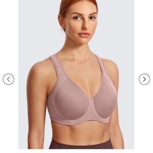 SYROKAN Sports Bra Womens 36DD Mauve‎ High Impact Underwire Full Coverage